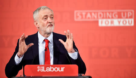 Britain's opposition Labour Party's leader Jeremy Corbyn gives a speech in central London, April 20, 2017. REUTERS/Hannah Mckay