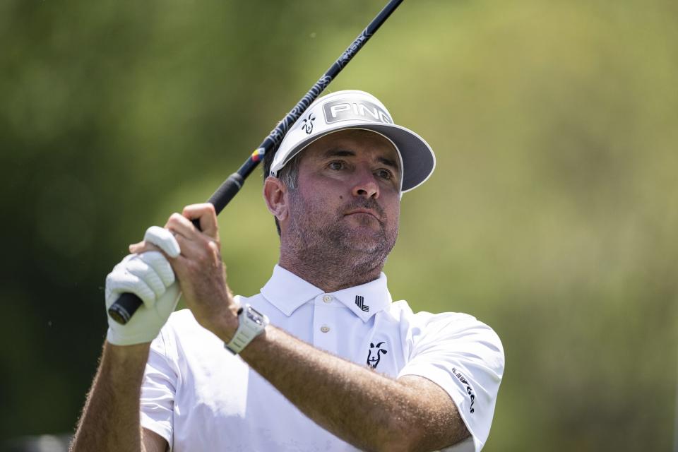 Captain Bubba Watson, of RangeGoats GC, hits from the third tee during the second round of LIV Golf Tulsa at the Cedar Ridge Country Club, Saturday, May. 13, 2023, in Broken Arrow, Okla. (Photo by Reagan Renfroe/LIV Golf via AP)