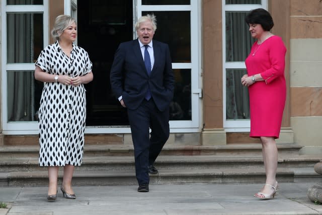 Michelle O’Neill, Boris Johnson and Arlene Foster 