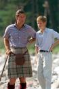 <p>Harry talks with Prince Charles at Balmoral Castle Estate.</p>