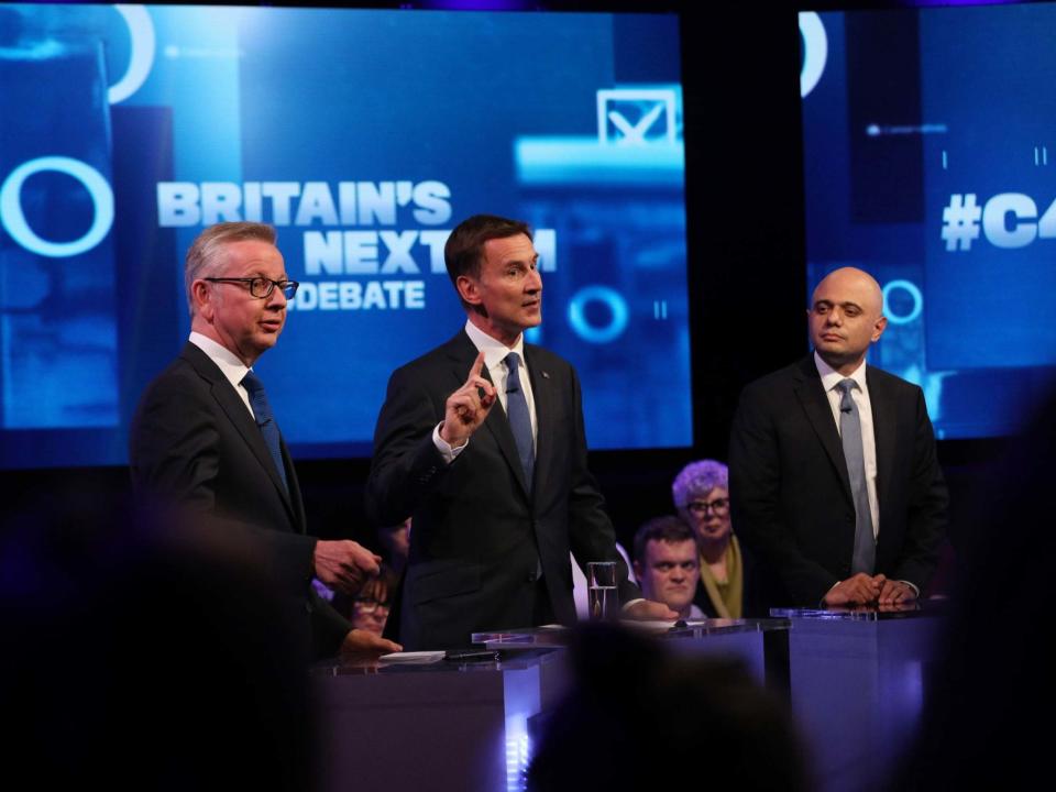 Jeremy Hunt has attacked Boris Johnson for refusing to take part in Channel 4’s Conservative leadership debate.“Where is Boris?” Mr Hunt asked the room during the debate.“If Boris team won’t let him out to debate five pretty friendly colleagues, how will he get on with 27 EU countries?”The foreign secretary had been asked how he could seriously contemplate a no-deal Brexit.“[Boris] should be here to answer that question,” he said, before discussing his views on no-deal.Mr Johnson is widely considered the front runner in the race to replace Theresa May but was the only candidate who refused to participate in Sunday’s debate.The former foreign secretary is also yet to confirm his participation in hustings with political journalists on Monday.Channel 4 has placed an empty podium in the debate room to mark Mr Johnson’s absence.Before the debate began Rory Stewart said he was “looking forward” to the debate and hoped that Mr Johnson was going to ”make a last-minute appearance”.