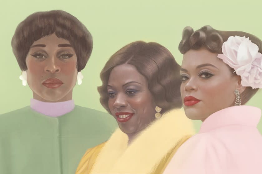 An illustration of singers Aretha Franklin, Ma Rainey and Billie Holiday as played by actresses Cynthia Erivo, Viola Davis and Andra Day respectively. <span class="copyright">(Hsiao-Ron Cheng / For The Times)</span>