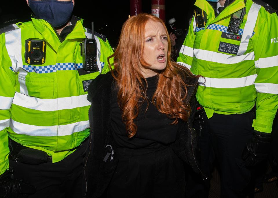 Angry scenes and arrests at the Sarah Everard 'Reclaim These Streets' vigil staged at Clapham Common even after organisers cancel the event after they lost High Court legal challenge against Met Police. The event was to be in honour of the murdered Sarah Everard where the 33-year-old went missing. Featuring: Patsy Stevenson Where: London, United Kingdom When: 13 Mar 2021 Credit: Mario Mitsis/WENN