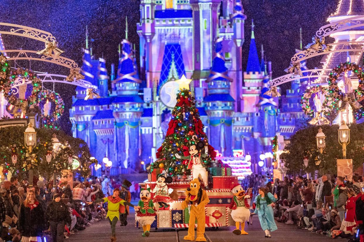 Mickey's Once Upon a Christmastime Parade is a highlight of Mickey's Very Merry Christmas Party at Magic Kingdom.