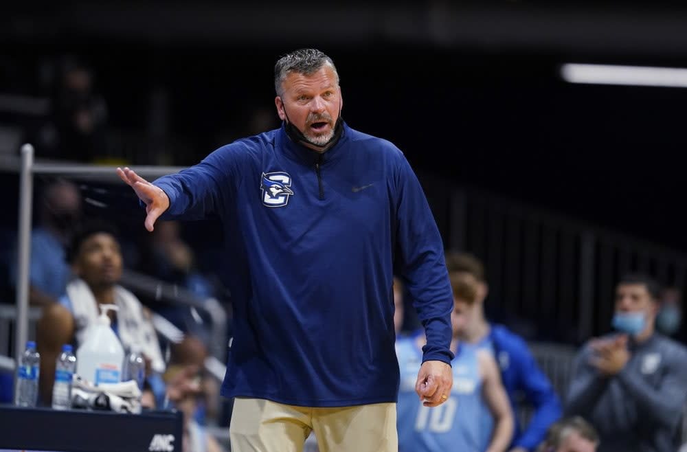 In this Jan. 16, 2021, file photo, Creighton coach Greg McDermott watches the team during the second half of an NCAA college basketball game against Butler in Indianapolis. (AP Photo/Darron Cummings, File)