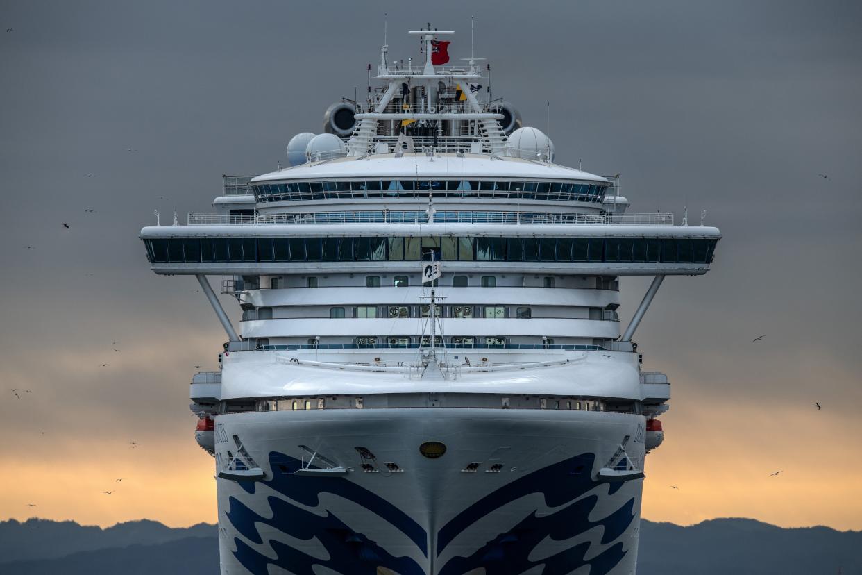 The Diamond Princess cruise ship approaching Daikoku Piervon on Feb. 6, 2020.