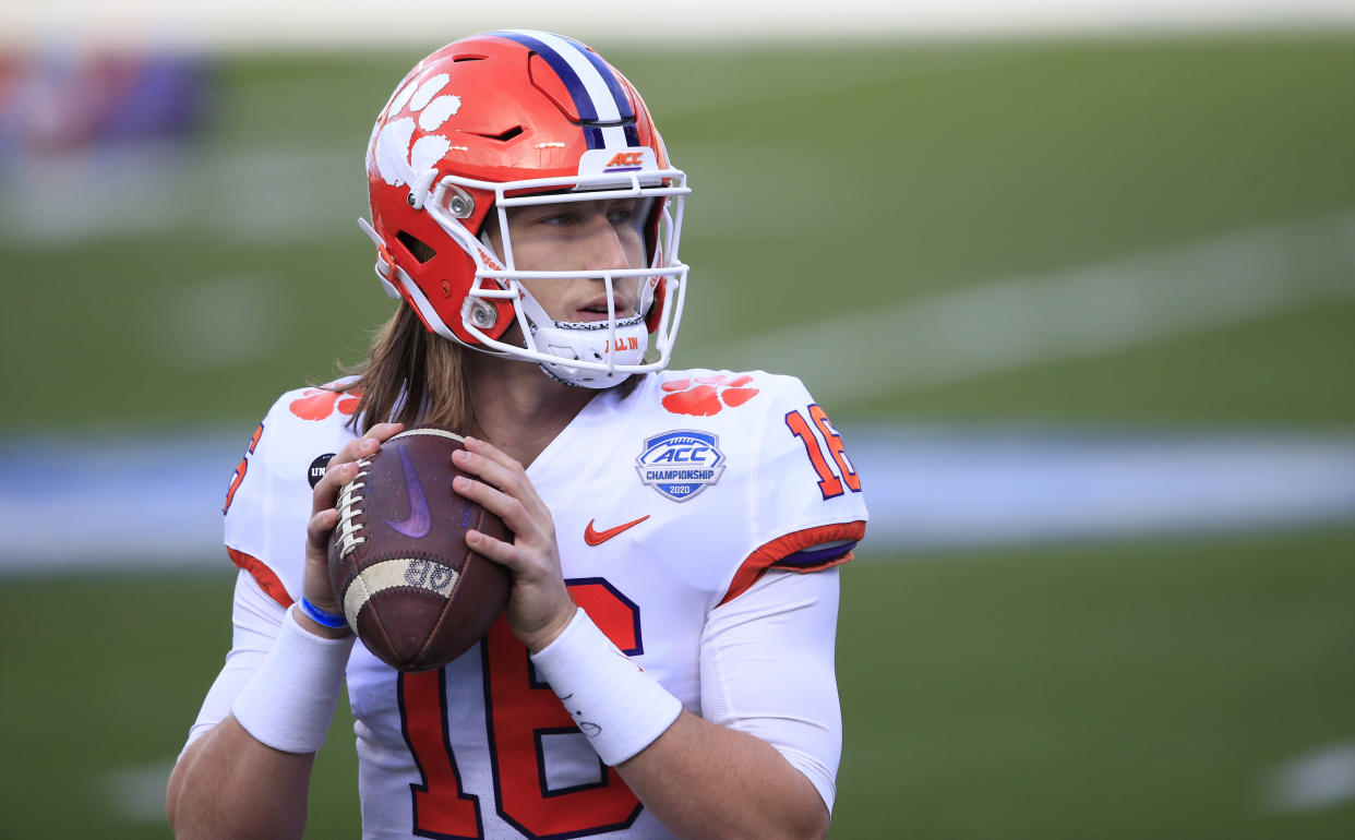 Clemson quarterback Trevor Lawrence is a huge favorite to go with the first pick. (AP Photo/Brian Blanco)