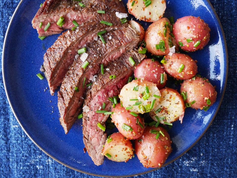 Grilled Flank Steak with Mustardy Potato Salad