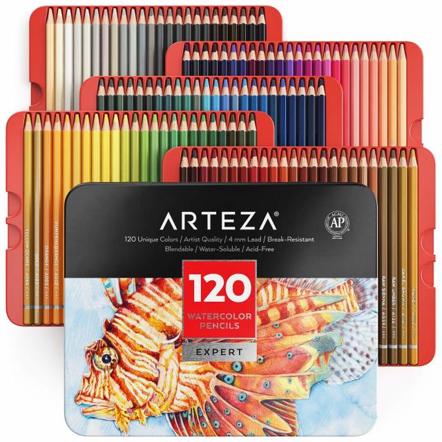 Arteza Pastel Colored Pencils for Adult Coloring, Set of 50 Drawing Pencils, Triangular Grip, Pre-Sharpened Pencil Set, Professional Art Supplies