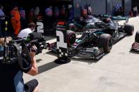 <p>Mercedes' British driver Lewis Hamilton takes pole position for the Formula One British Grand Prix at the Silverstone motor racing circuit in Silverstone, central England on August 1, 2020</p>