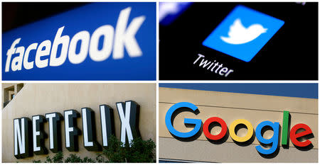Facebook, Twitter, Netflix and Google logos are seen in this combination photo from Reuters files. REUTERS/File Photos
