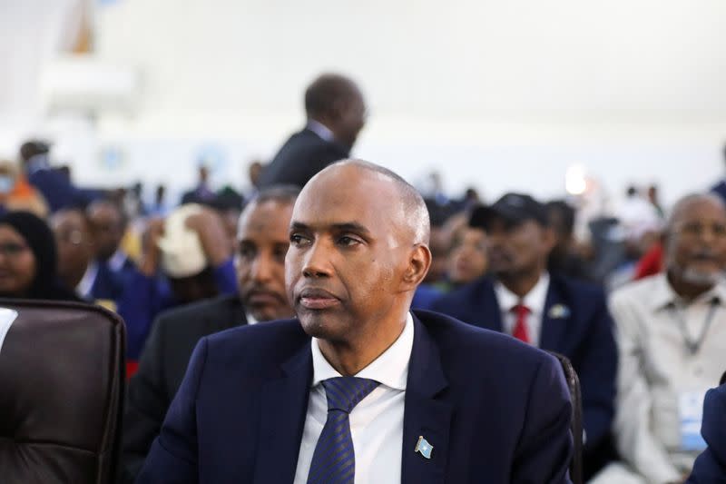 Hassan Ali Khaire is seen during the first round of voting in Mogadishu