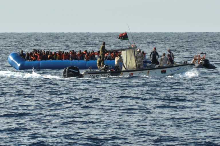 At least 34 people including young children drowned when they fell off an overloaded migrant vessel in the Mediterranean