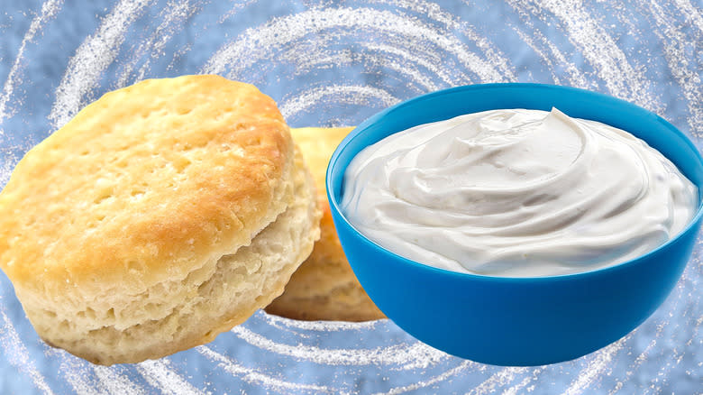 Biscuits and bowl of Greek yogurt