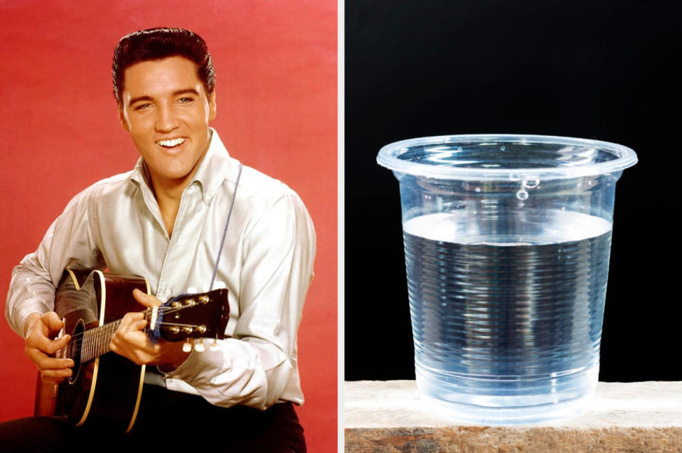 Elvis Presley, along with a cup of water