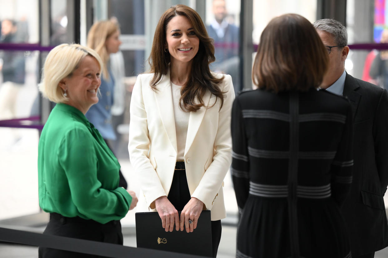 The Princess of Wales was welcomed by NatWest chief executive officer Alison Rose (L). (Getty Images)