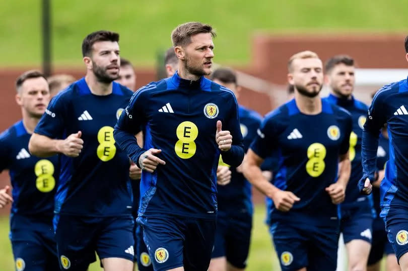 Liam Cooper trains with Scotland