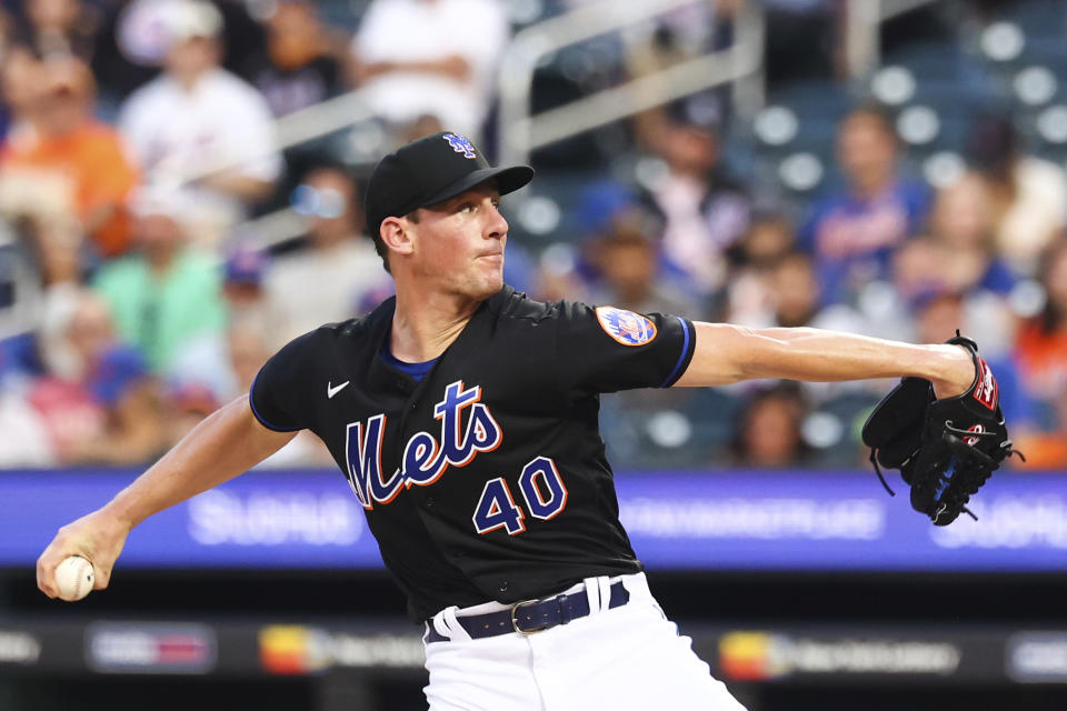 New York Mets starting pitcher Chris Bassitt (40) delivers against a Colorado Rockies batter during the first inning of a baseball game on Friday, Aug. 26, 2022, in New York. (AP Photo/Jessie Alcheh)