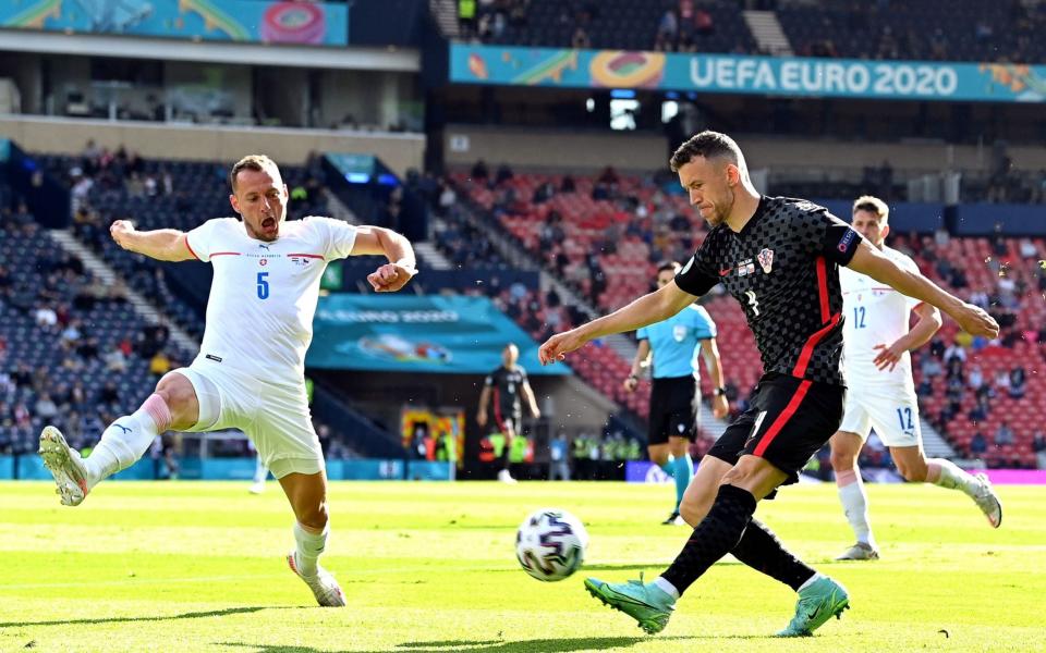 Ivan Perisic (R) of Croatia in action against Vladimir Coufal (L) of the Czech Republic during the UEFA EURO 2020 group D preliminary round soccer match between Croatia and the Czech Republic in Glasgow, Britain, 18 June 2021. Group D Croatia vs Czech Republic, Glasgow, United Kingdom - Paul Ellis/POOL/EPA-EFE/Shutterstock 