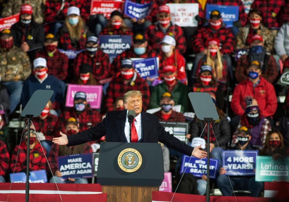 President Donald Trump speaks during a rally in Duluth, Minn. on Sept. 30, 2020.