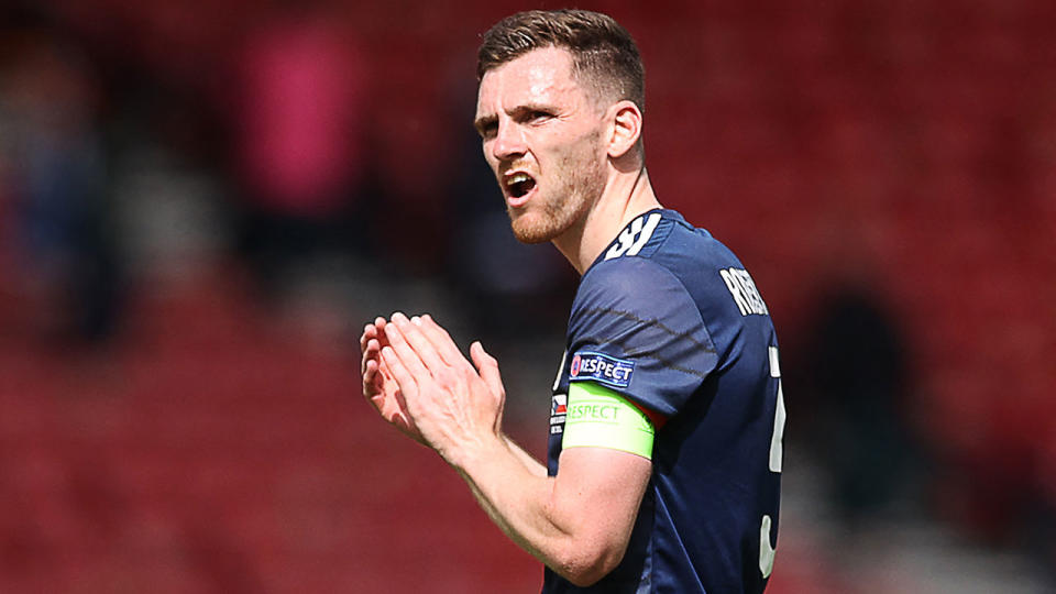 Pictured here, Scotland captain Andy Robertson looks frustrated in the match against the Czech Republic.