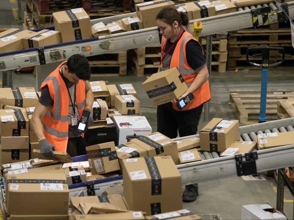 Parcels prepared for dispatch at Amazon warehouse in PeterboroughPA