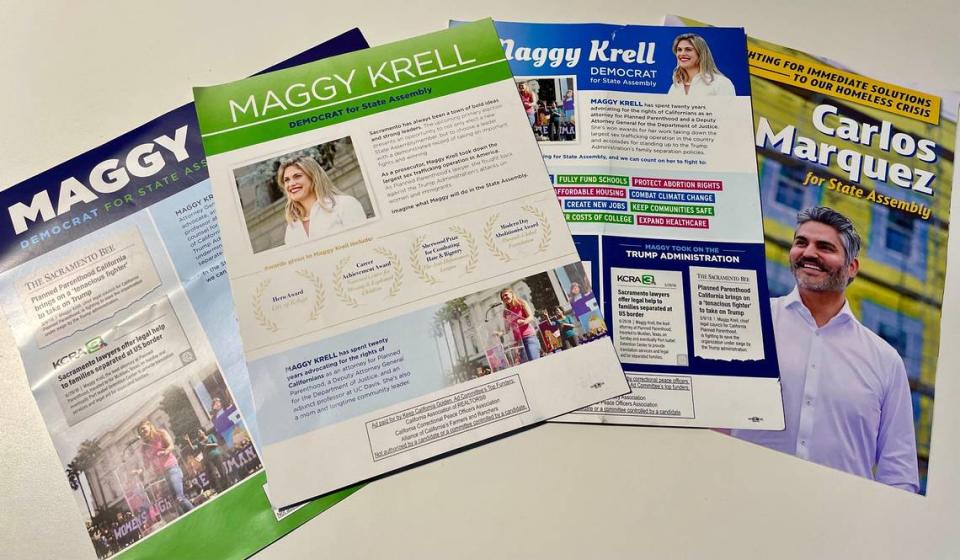 Political action committees have spent millions of dollars on mailers and digital ads supporting 6th District Assembly candidates competing to represent most of Sacramento. Business and correctional interests and charter schools paid for these mailers backing Maggy Krell and Carlos Marquez.