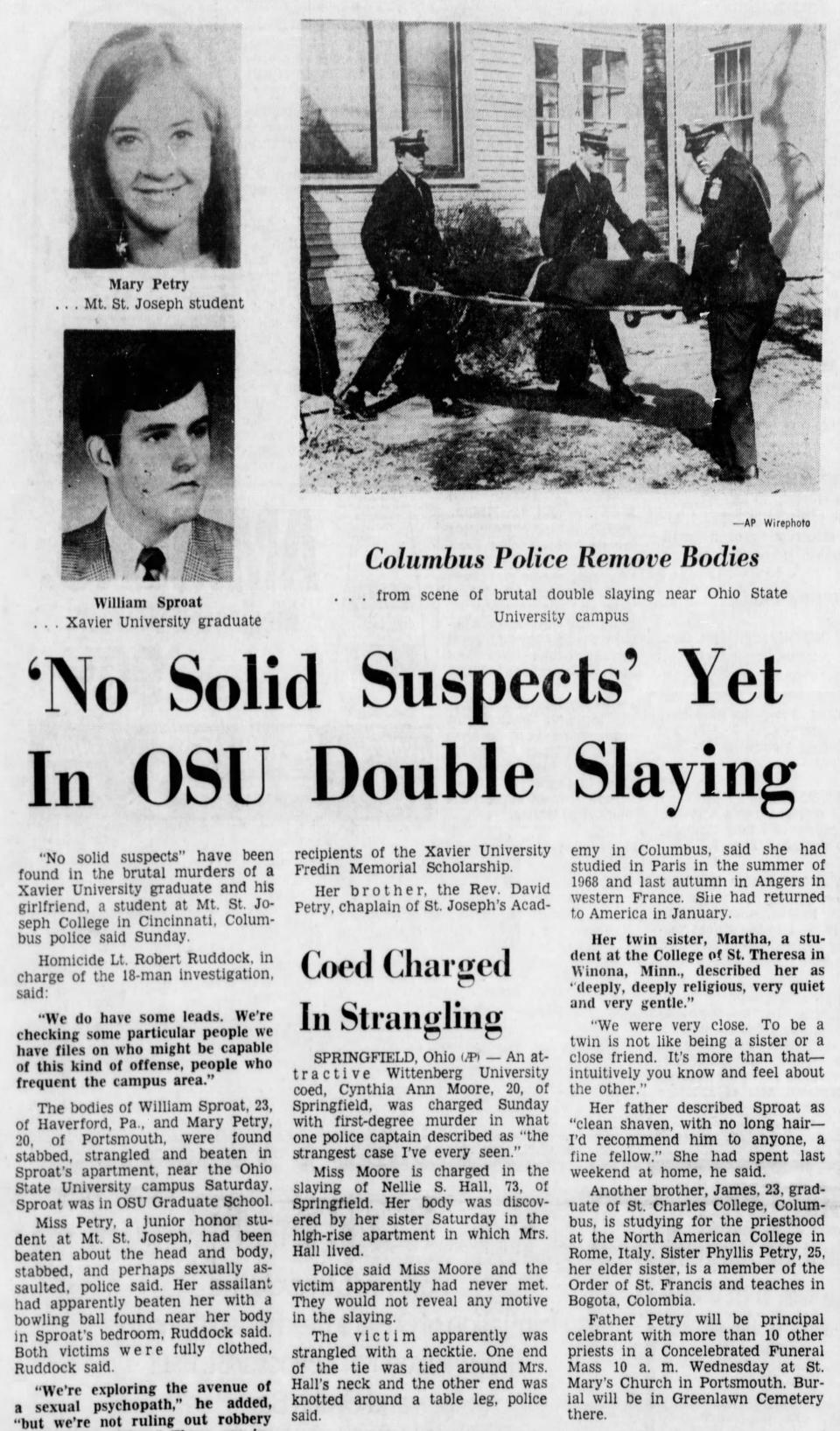 News of Petry and Sproat's murders was published in The Enquirer on March 2, 1970.