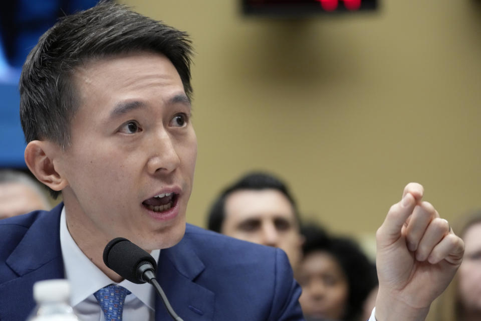 TikTok CEO Shou Zi Chew testifies during a hearing of the House Energy and Commerce Committee, on the platform's consumer privacy and data security practices and impact on children, Thursday, March 23, 2023, on Capitol Hill in Washington. (AP Photo/Alex Brandon)