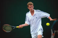 <p>First steps: Murray in action during the Boys’ Singles at Wimbledon in 2004. (Getty Images) </p>