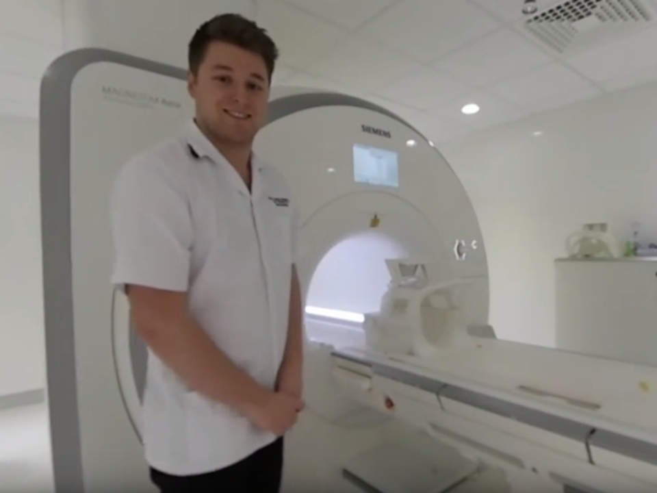 The app can be used at home ahead of a scan, and is viewable on a virtual reality headset: YOUTUBE/King's College Hospital NHS Foundation Trust