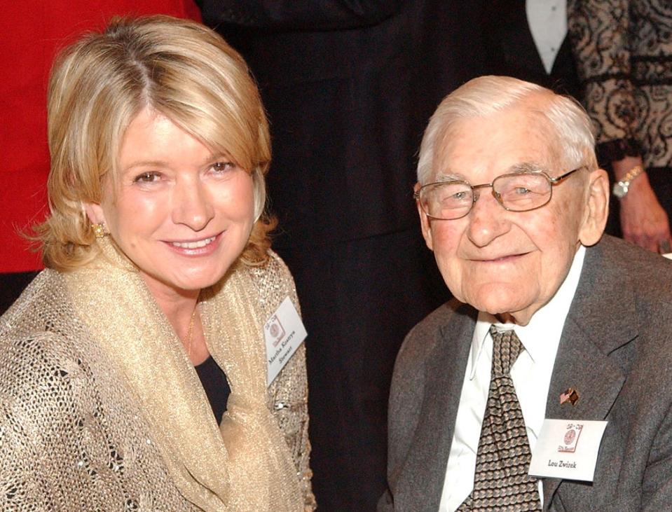 The Nutley High School Class of 1959 held its 50th reunion at the Knoll West Country Club in Parsippany, NJ, on October 15, 2009. Class of '59 alumnus Martha Stewart chats with former Nutley High School coach Lou Zwirek at the event.