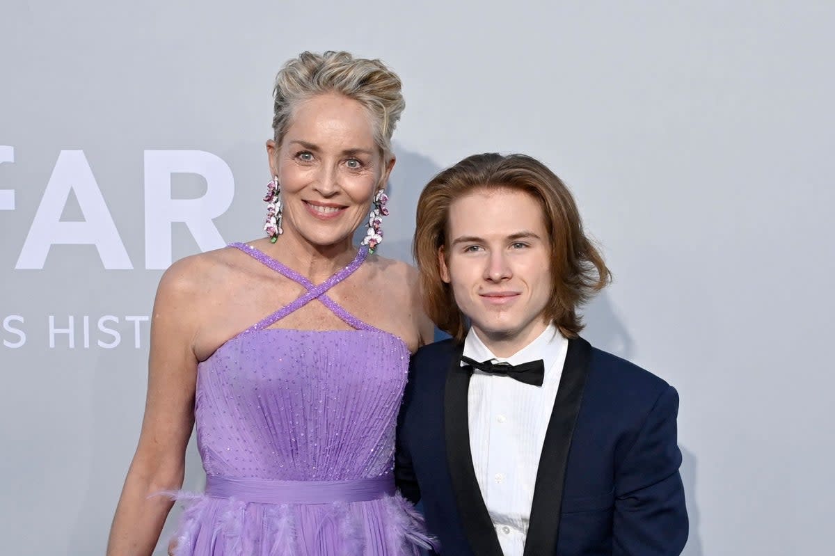 Sharon Stone pictured with son Roan in 2021  (AFP via Getty Images)