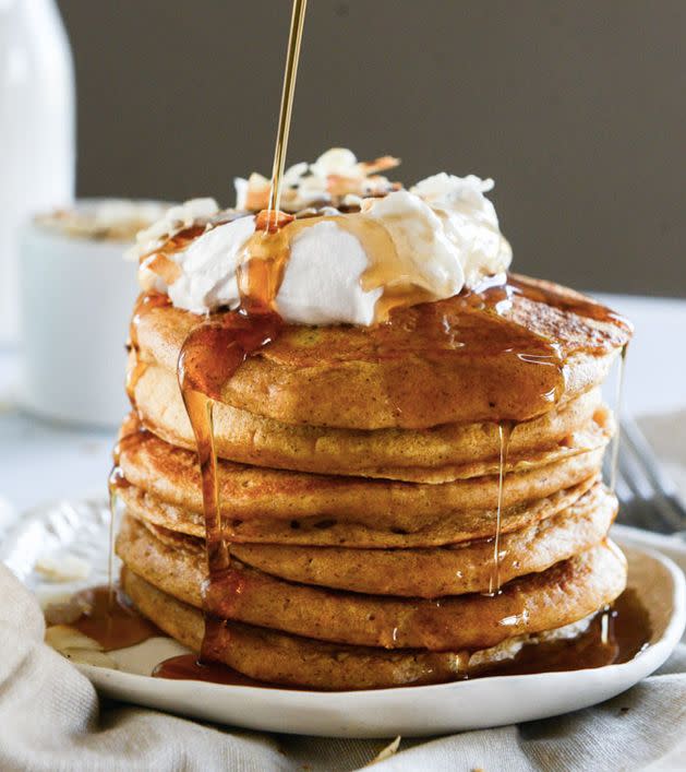 <strong>Get the <a href="http://www.howsweeteats.com/2014/11/buttermilk-sweet-potato-pancakes-with-coconut-whipped-cream/" target="_blank">Buttermilk Sweet Potato Pancakes with Coconut Whipped Cream recipe</a> from How Sweet It Is</strong>