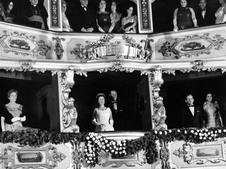 The Queen and Prince Philip at a theater during their Malta visit in November 1967.