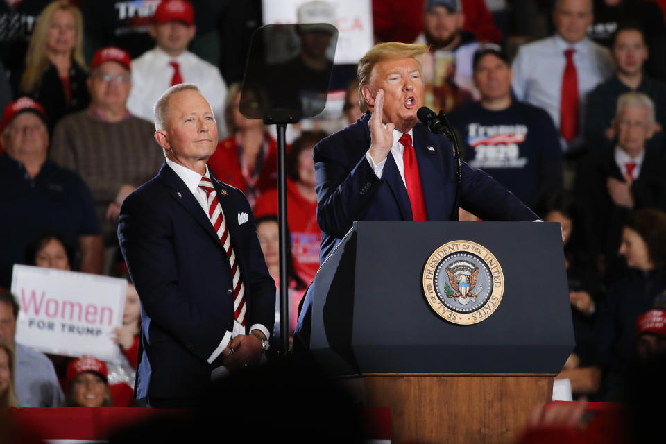 Rep. Jeff Van Drew joins Trump at an evening &ldquo;Keep America Great Rally&rdquo; at the Wildwood Convention Center on Jan. 28, 2020. (Photo: Spencer Platt via Getty Images)