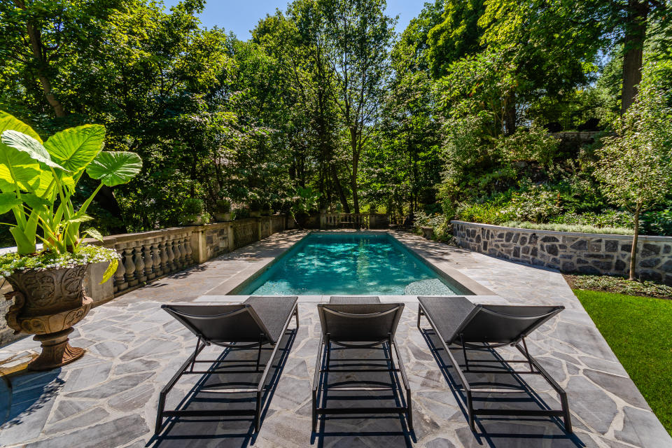 Like any self-respecting mansion, there's a pool. This one is filled with saltwater. There's a cabana with change room and powder room.