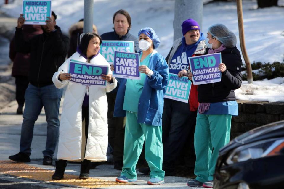 A United Healthcare Workers East Local 1199 SEIU rally outside of Good Samaritan Hospital in Suffern, New York on Feb. 22, 2024. Tania Savayan/The Journal News / USA TODAY NETWORK