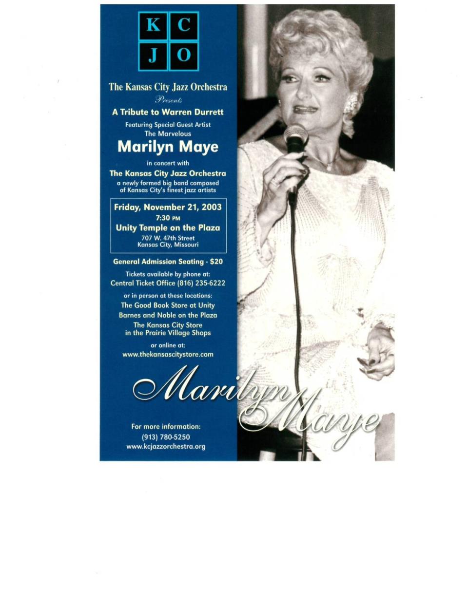 Marilyn Maye first performed with the Kansas City Jazz Orchestra in 2003.