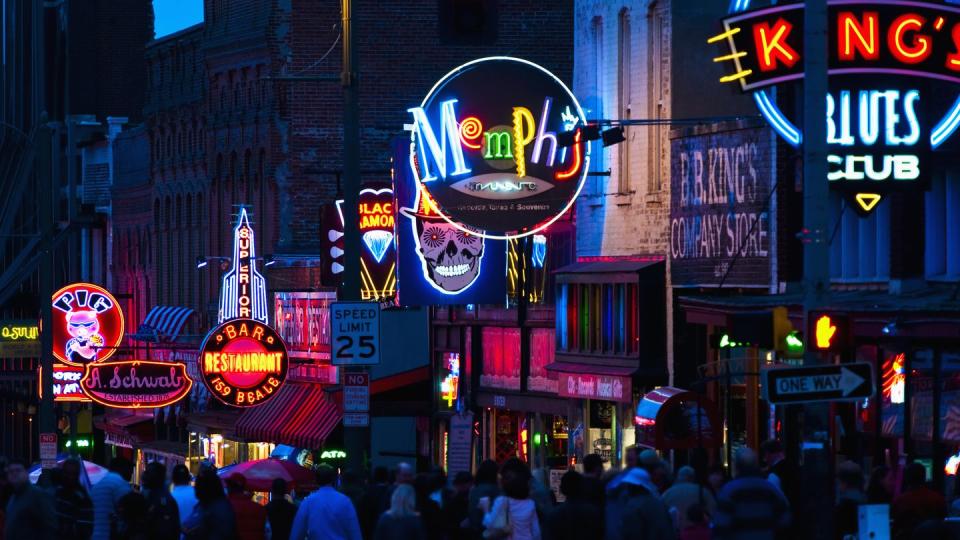 illuminated signs on beale street in memphis