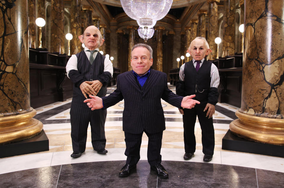Warwick Davis and goblins offer a first sneak peek of the original Gringotts Wizarding Bank, the biggest expansion to date at Warner Bros. Studio Tour London – The Making of Harry Potter, open 6th April