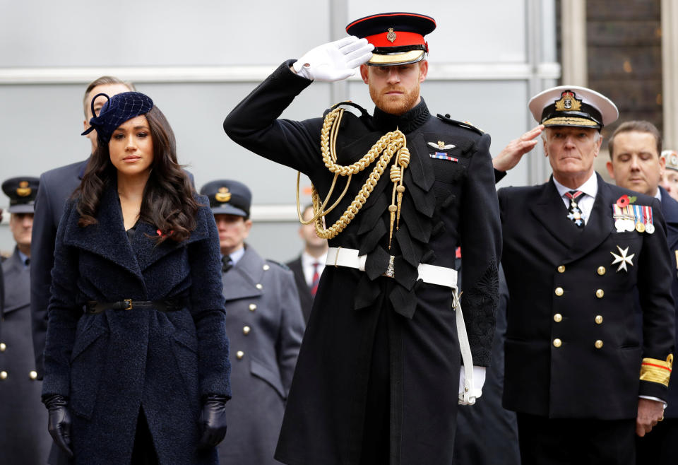 Prince Harry and the Duchess of Sussex visit the 91st Field of Remembrance at Westminster Abbey in London on Nov. 7. (Photo: POOL / Reuters)