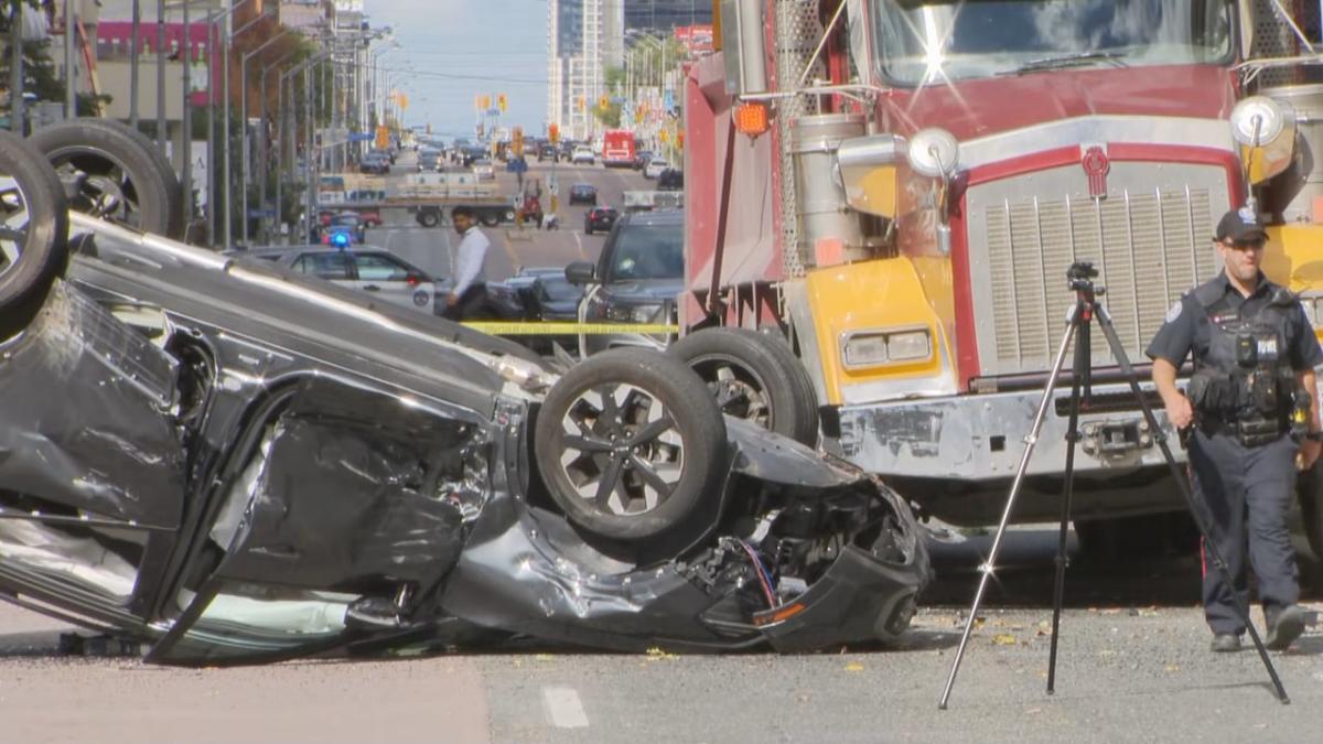 Police search for truck after vehicle rammed, shot at in North York