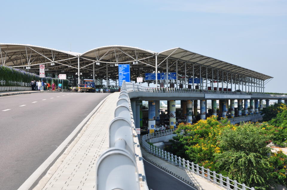 Hyderabad, India - Nov 3, 2013: Terminal building of Rajiv Gandhi International Airport. The airport serves the city of Hyderabad.