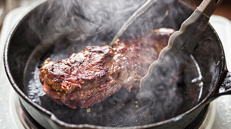 Steak in cast iron skillet