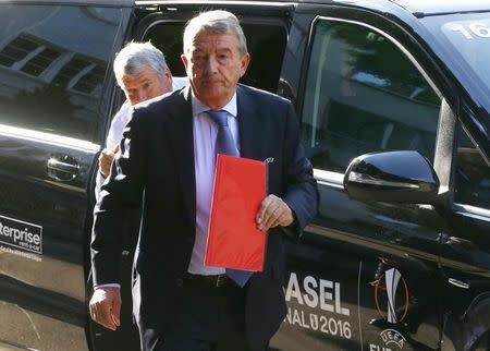 UEFA Executive Committee member Wolfgang Niersbach arrives for the UEFA Executive Committee meeting in Basel, Switzerland May 18, 2016. REUTERS/Ruben Sprich