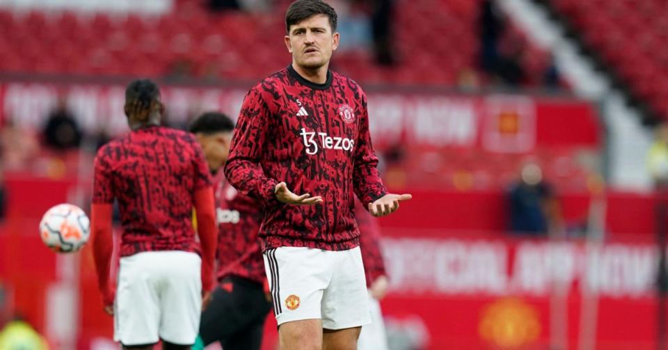 Harry Maguire of Manchester United warms up at Old Trafford Credit: Alamy