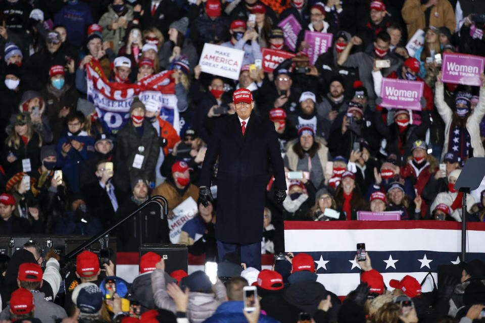 President Donald Trump smiles after speaking during a rally on Nov. 3 in Grand Rapids, Michigan. (Photo by Kamil Krzaczynski/Getty Images)