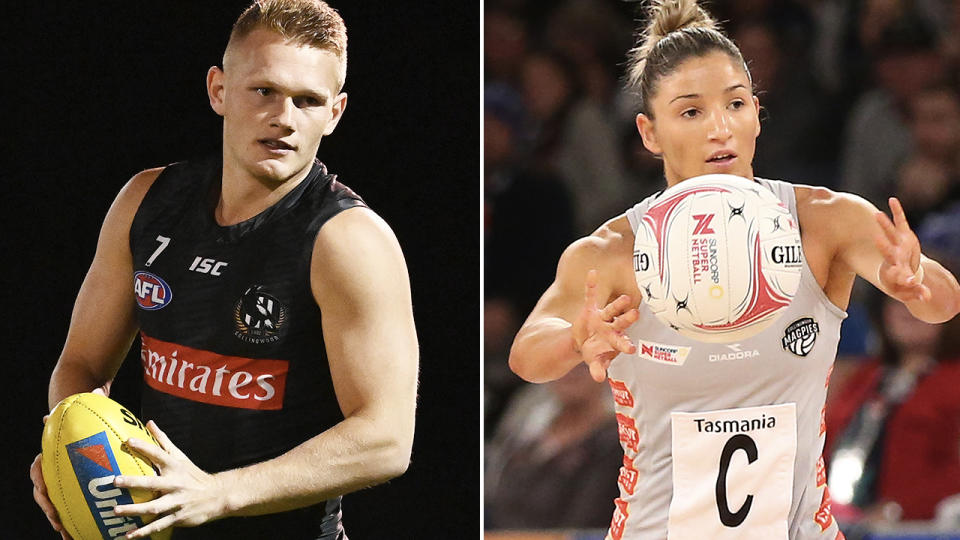 Adam Treloar and Kim Ravaillion, pictured here in action in the AFL and Super Netball