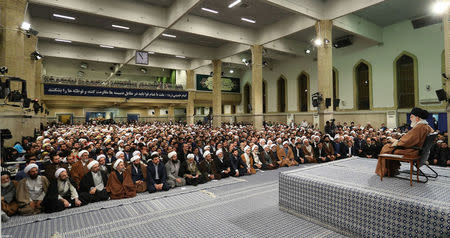 Iran's Supreme Leader Ayatollah Ali Khamenei speaks, Iran, January 9, 2018. Leader.ir/Handout via REUTERS